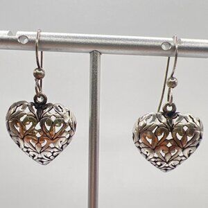 Jezlaine Sterling Silver Earring Heart ShapedOpenwork Dangle Drop Pierced Hook